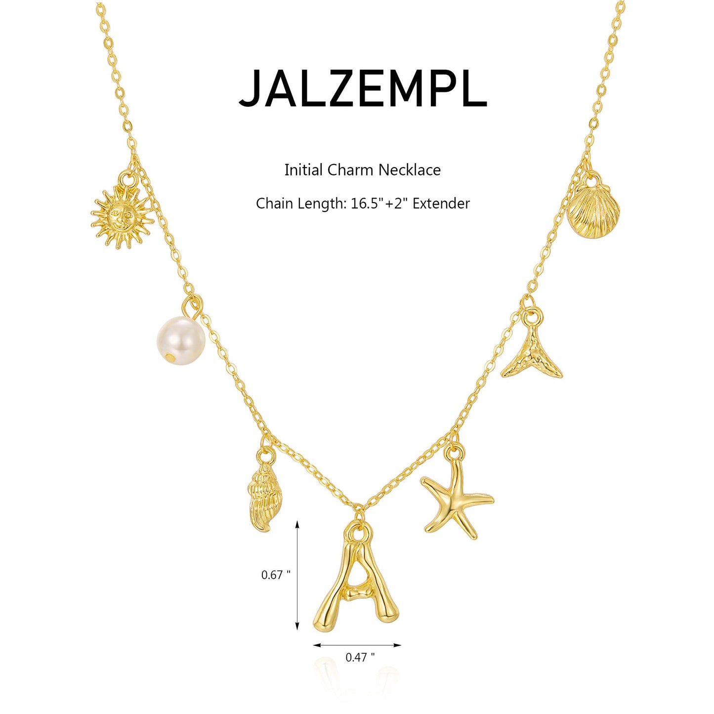 JALZEMPL Initial Charm Necklace For Women Shell Seashell Summer Beach Letter 14K Gold Plated Pendant Starfish Surfer Boho Jewelry Gifts (J)