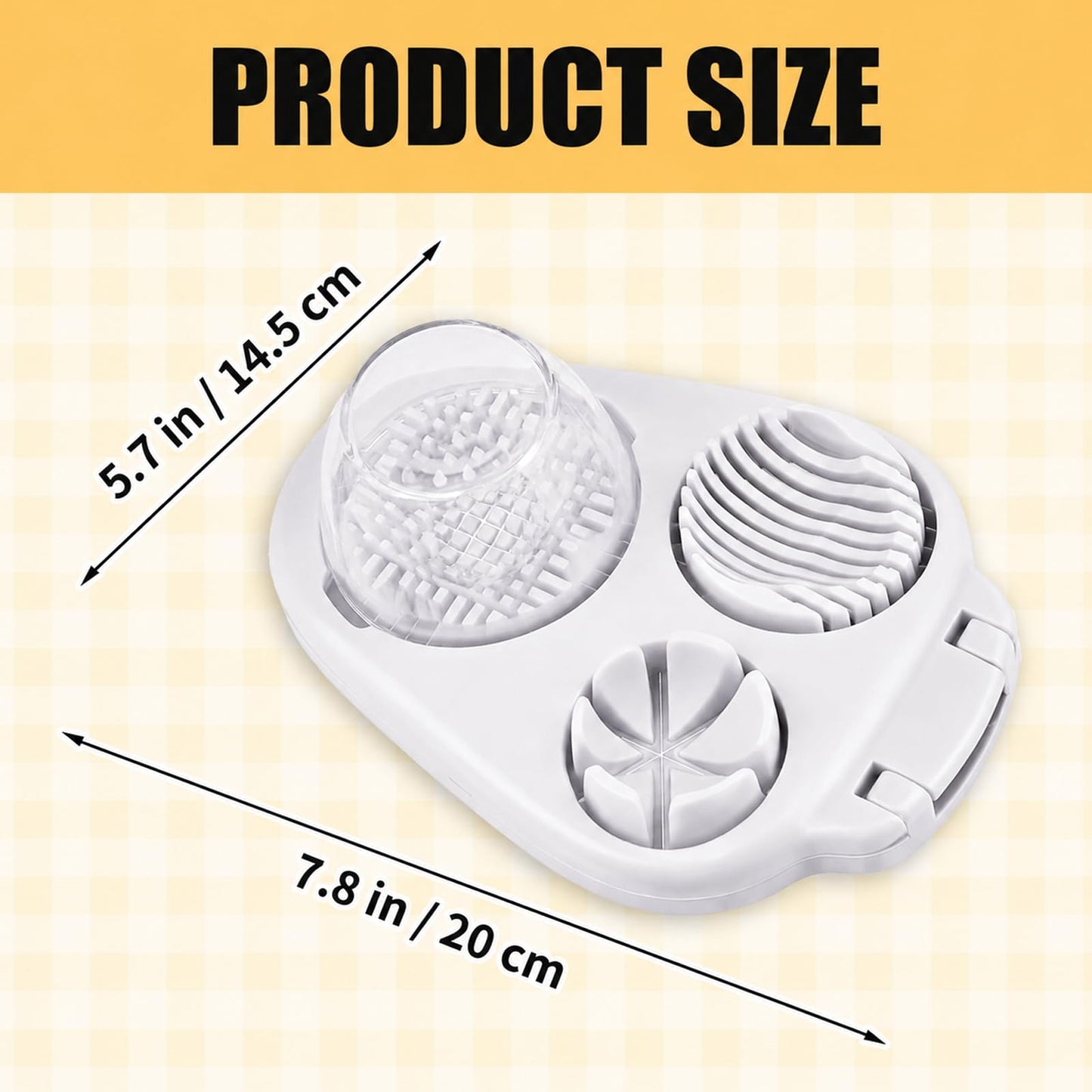 3 in 1 Egg Slicer for Hard Boiled Eggs with Cleaning Brush, Multipurpose 3-Way Cutter with 3 Slice Modes, Heavy Duty, Hard Boiled Egg Cutter & Fruit Slicer, Dishwasher Safe (White)