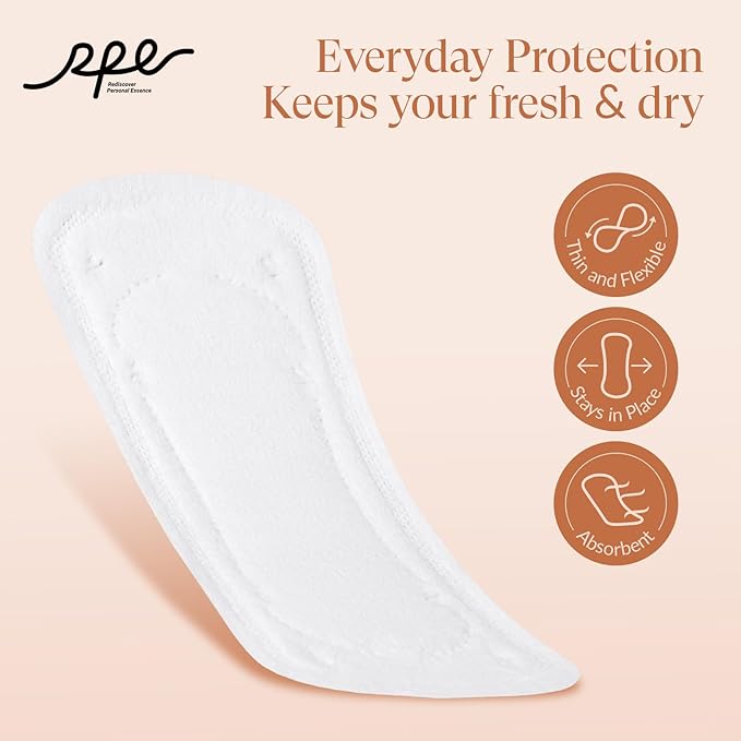 100% Organic Long Panty Liners for Women Long, Ultra Thin Cotton Cover, Long Pantiliners, Light Absorbency, Unscented Barely There Pantie Liners, Individually Wrapped (Long Liner, Size 2, 32ct)