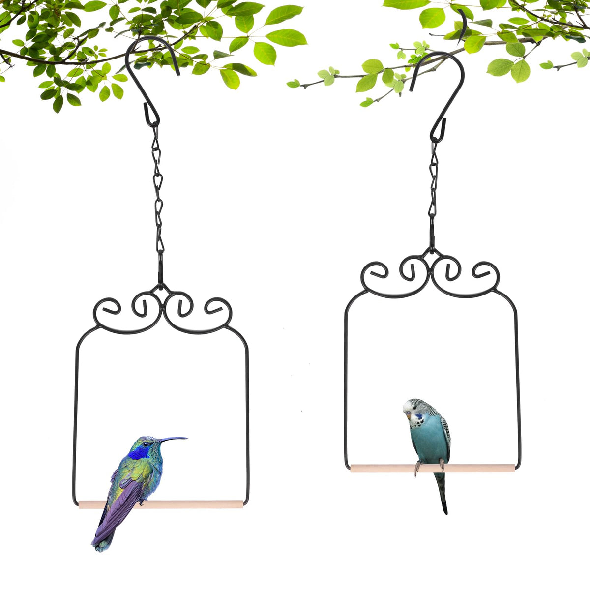 XYADX Metal Frame Hummingbird Swings and Perches with Wooden Dowel Black Bird Swing Outdoor Bird Perch Humming Bird Swing (4PK)