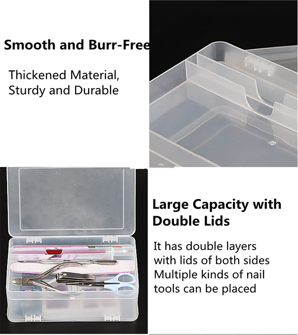 PTGMH Plastic Nail Art Tools Organizer Nail Brushes Container Case Manicure Tools Holder Double Layers Large Capacity Nail Tools Storage Box (transparent)
