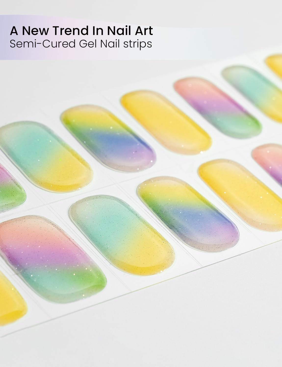 Oauee Semi Cured Gel Nail Strips | Built-In Gel Top Coat | UV Light Required | Salon Quality, Easy Application And Removal (Fine Glitter Color)