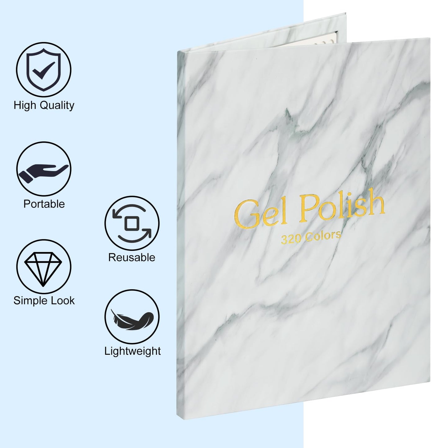 C12rtive 320 Nail Colors Book,Professional Nail Polish Chart Book with 360 Practice Tips & 1-400 Number Labels, Pre-Numbered Slots,Perfect for Salons and Home Use(Marble)