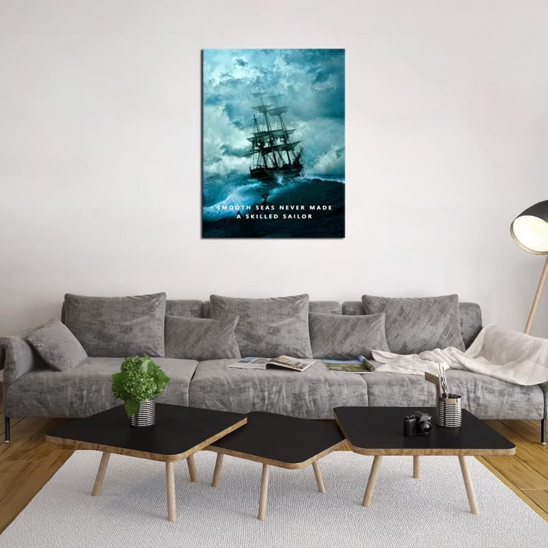 Motivational Wall Art Inspirational Canvas Poster Smooth Seas Never Made A Skilled Sailor Entrepreneur Quote Picture Home Office Decor Painting Framed and Stretched Ready to Hang [30''W x 40''H]