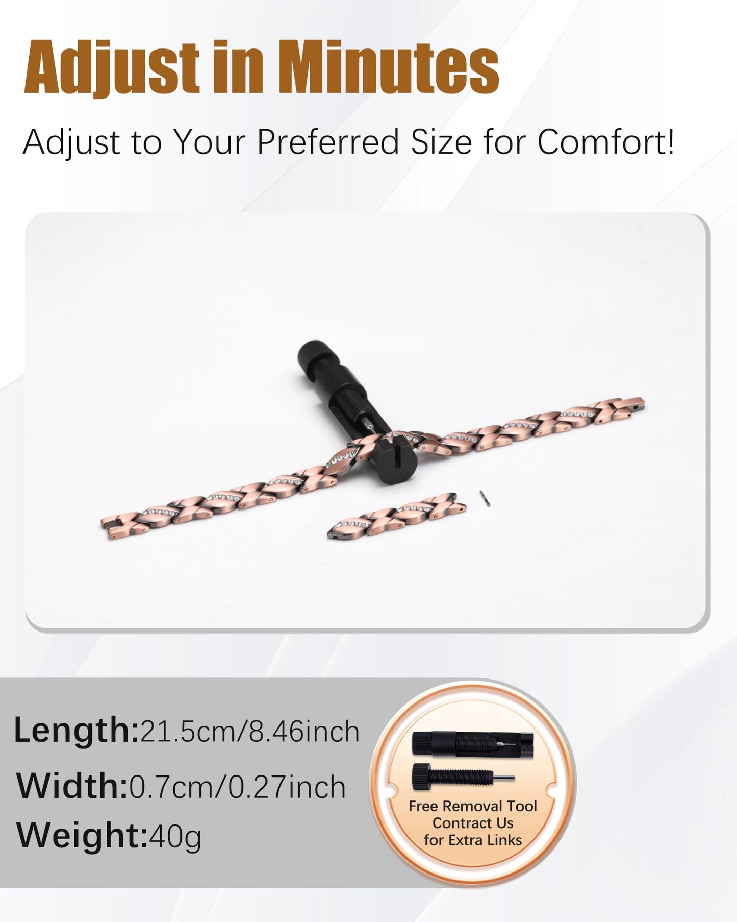 Jeracol Copper Bracelet & Ring for Women, 99.99% Pure Copper Magnetic Bracelet with 3500 Gauss, Adjustable Length Sizing Tool & Jewelry Box
