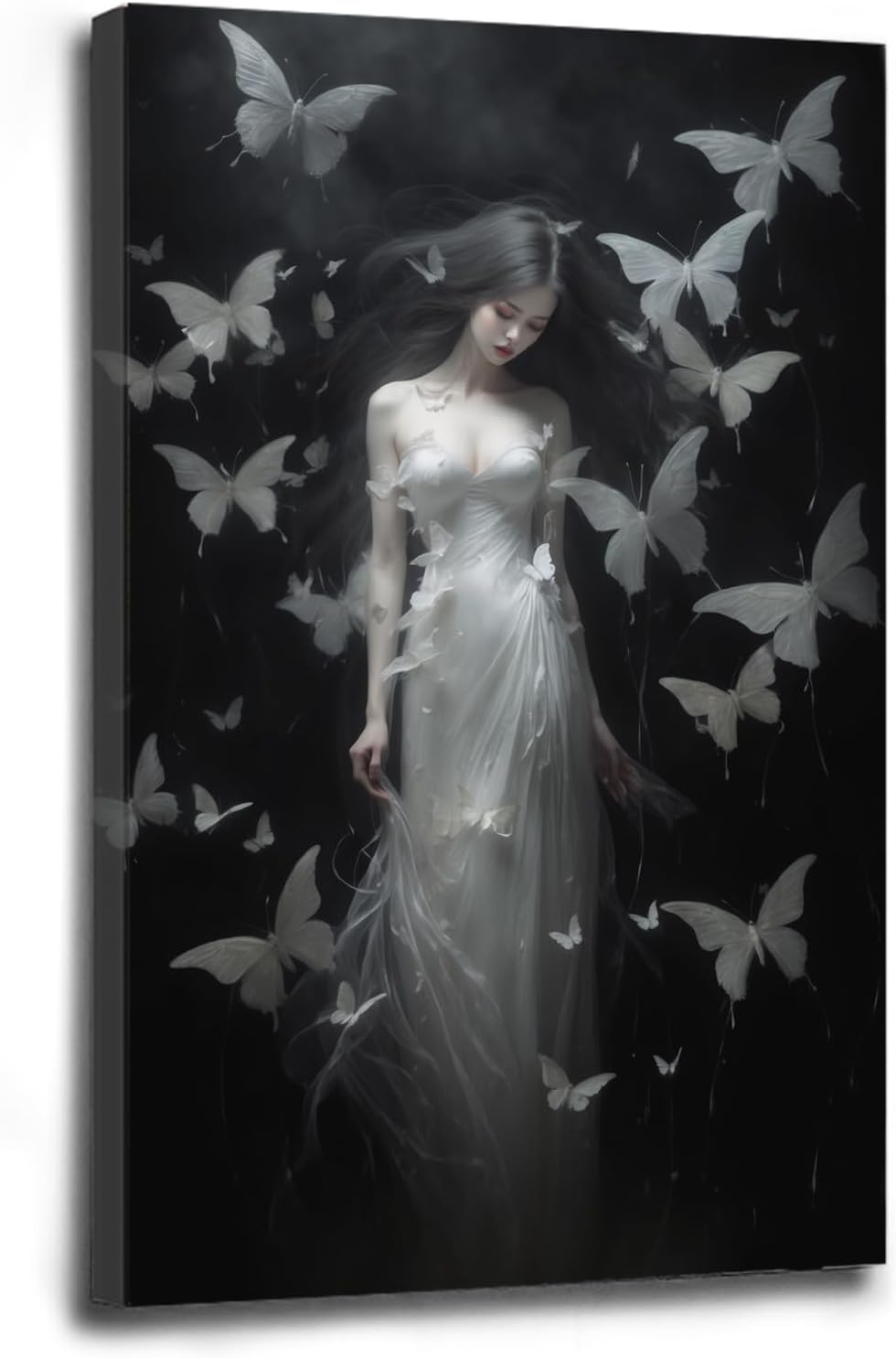 Vintage Gothic Feminine Canvas Wall Art Print Butterfly Poster Moody Female Wall Art Retro Artwork Dark College Decor for Home Bedroom12x16in Wood Framed