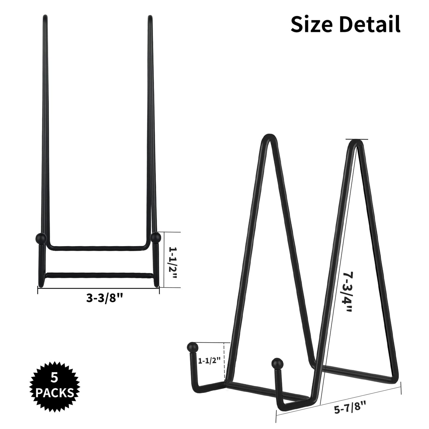 IBosins 5 Pack 8 Inch Plate Holder Display Stands, Large Metal Black Frame Stand for Picture, Book, Photo Easel, Creation, Collectibles