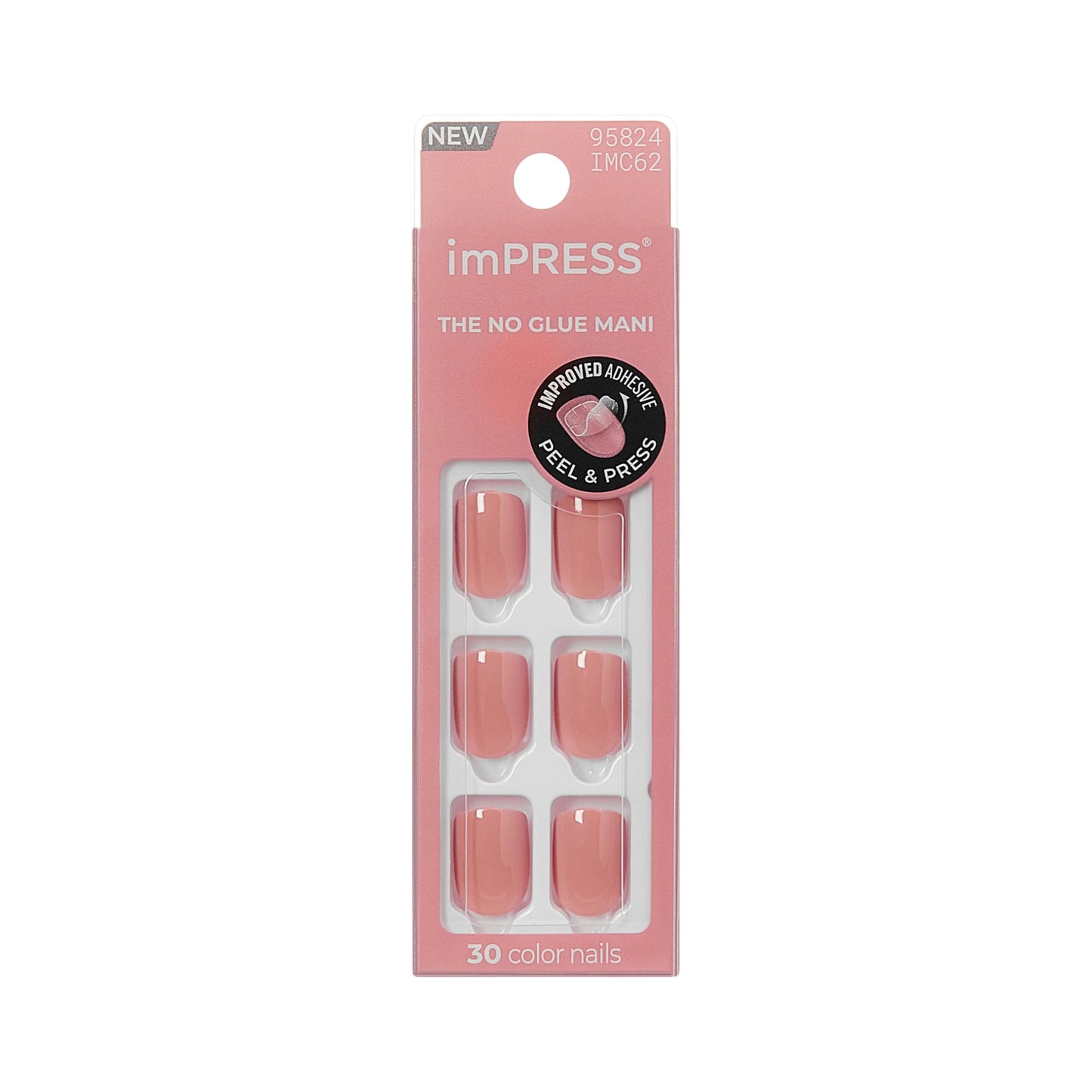 KISS imPRESS No Glue Mani Press On Nails, Color, 'Your Magic', Pink, Short Size, Squoval Shape, Includes 30 nails, 1 mini file, 1 prep pad, Instruction Sheet, manicure stick