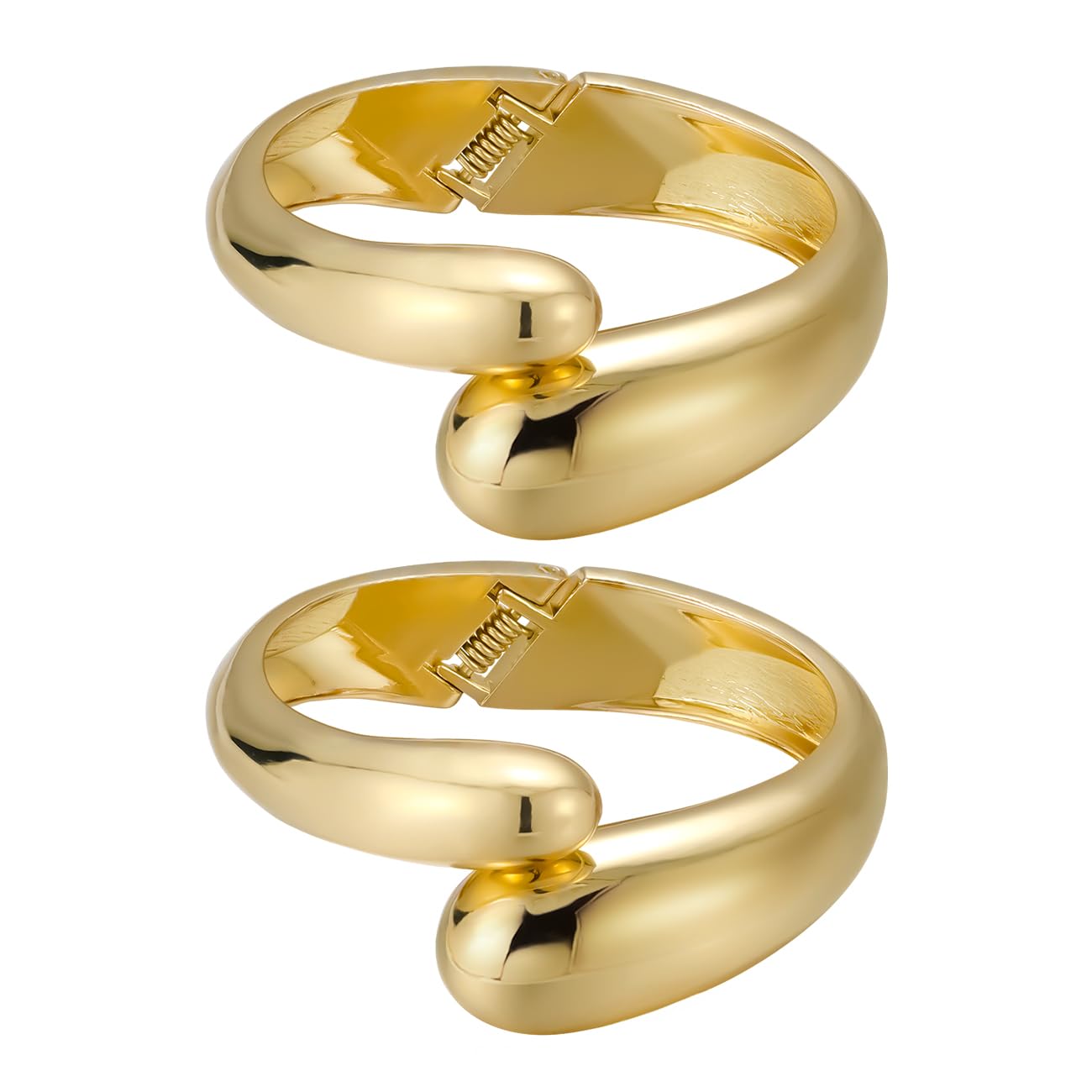 Emibele Gold Bangle Cuff Bracelet Stack, Chunky 18K Gold Plated Teardrop Hinged Thick Bangle Bracelet Set, Non Tarnish Gold Bracelets for Women, 2 Pack, Gold