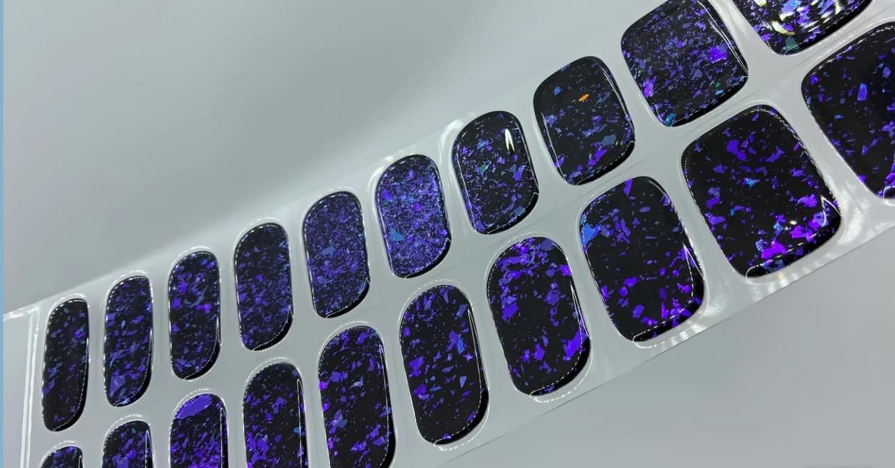 Adora Couture Semi Cured Gel Nail Strips with 30 Pieces - UV Gel Stickers, Manicure Kit, Easy Application Wraps Includes Prep Pads, Nail File, Wooden Stick - UV Light Required (Purple Flake)