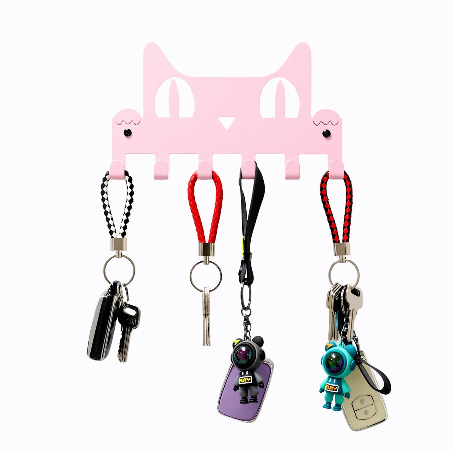 Phtynex Key Holder Wall Mounted with Screws and Anchors, Multifunctional Key Hanger with 6 Hooks, Entryway Front Door Kitchen Hallway Garage Office (Pink)