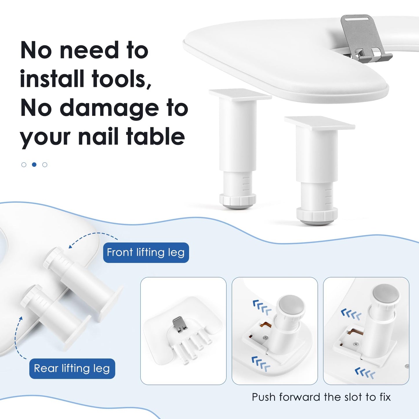 LIONVISON Arm Rest for Nails Tech: U Shaped Adjustable Height Ergonomic Nail Hand Rest Stand PU Leather with Rotating Phone Holder for Nail Salon Manicurist (White)