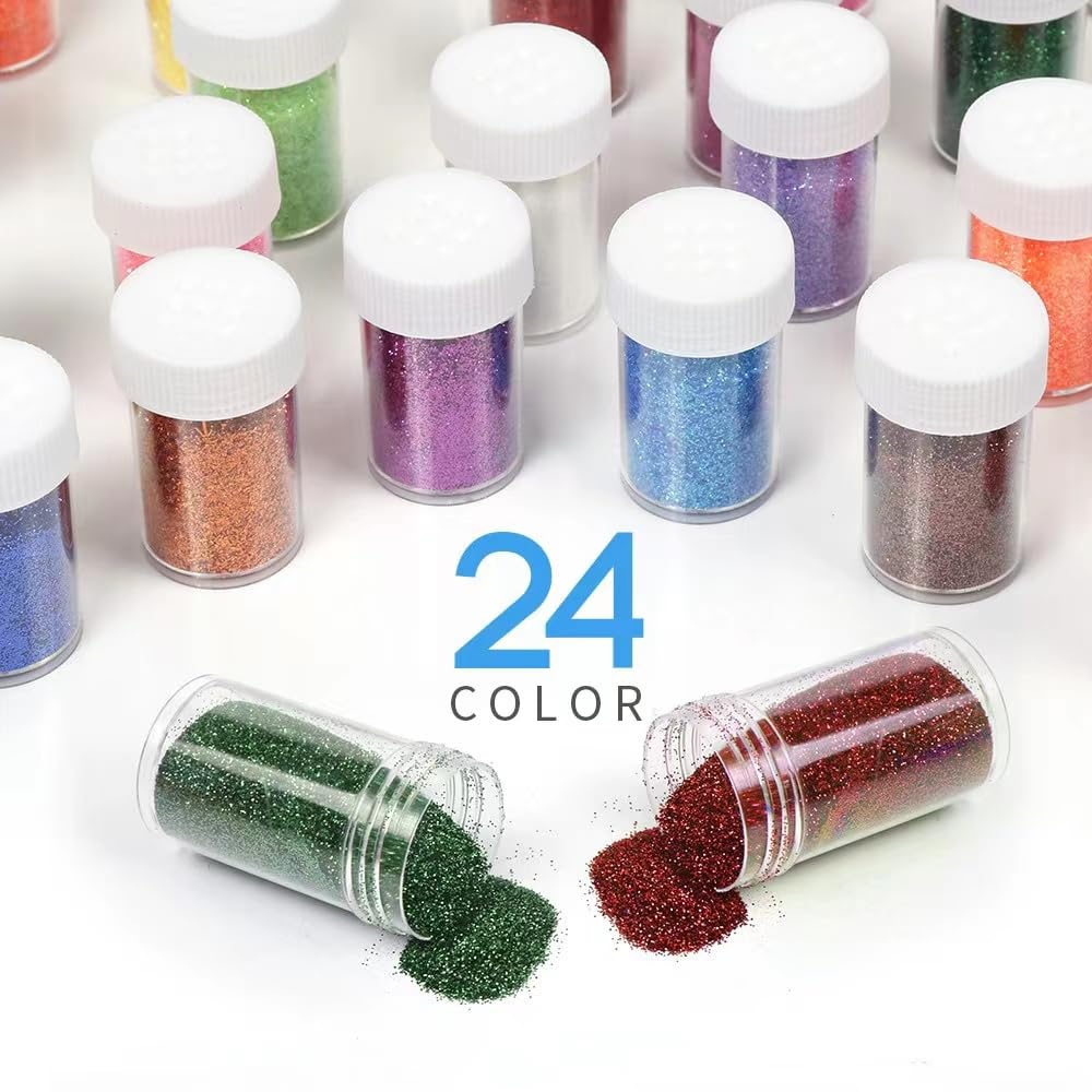 Teenitor Fine Glitter for Crafts Set, 24 Jars Extra Fine Glitter for Resin Craft Glitter