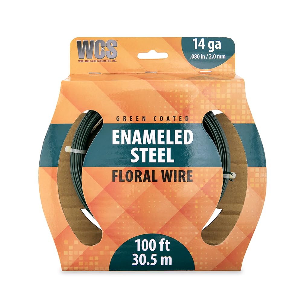 WCS Wire and Cable Specialties Floral Wire 14 Gauge | Green Enameled Steel for Crafts | Corrosion-Resistant Alloy Material | 100 ft Coil Decorative Use