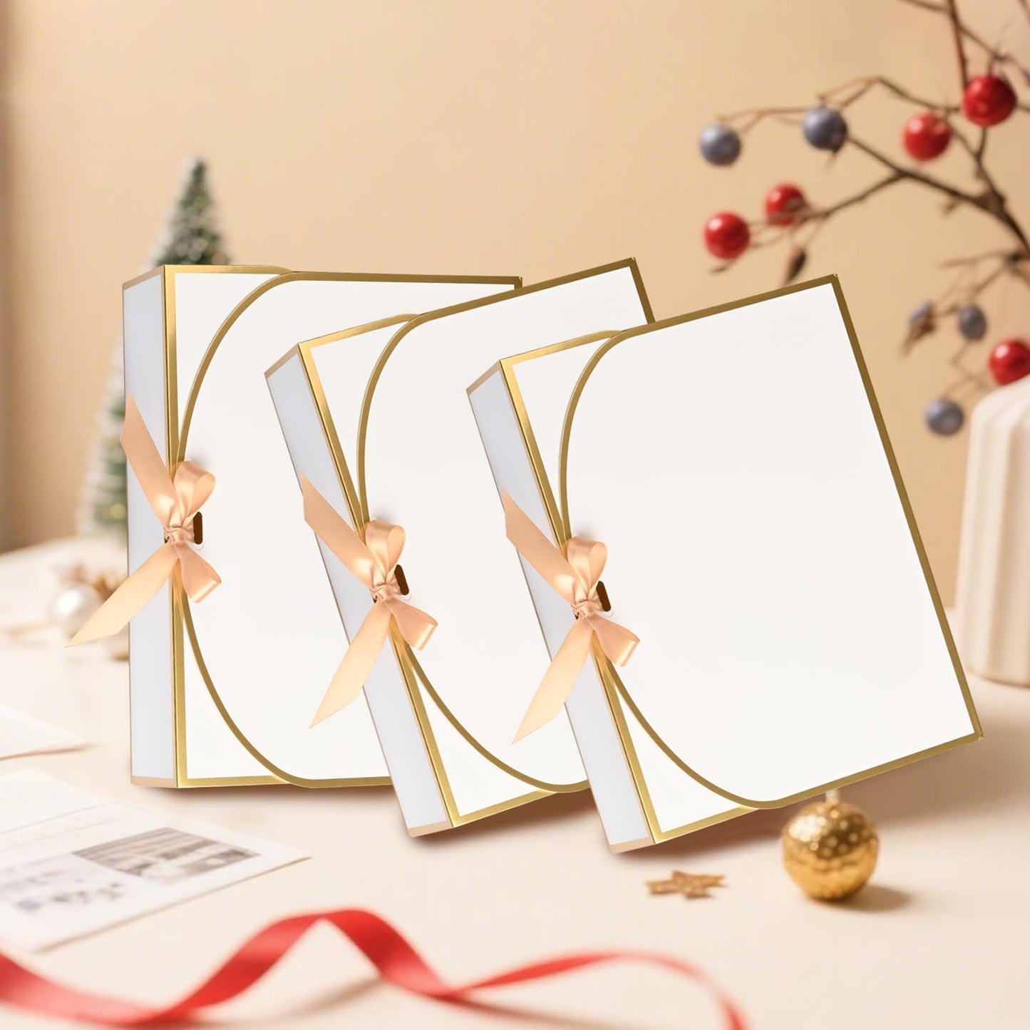 10 Pack Gold Foil Gift Boxes with Lids, 10.6x7.8x3.1Inch Luxury Bridesmaid Proposal Box, White Gift Boxes for Presents, Wedding, Baby Shower, Birthday Party