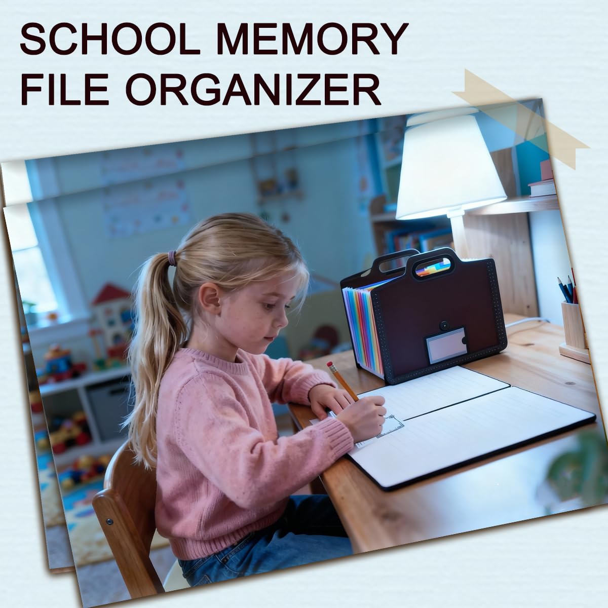 School Memory Box for Kids,Artwork Storage Photo Album Keepsake Box for Kid,Scrapbook from Preschool Through 12th Grade with 13 Pocket for Storage Pictures,Office File Folders (2 Pcs,Black)