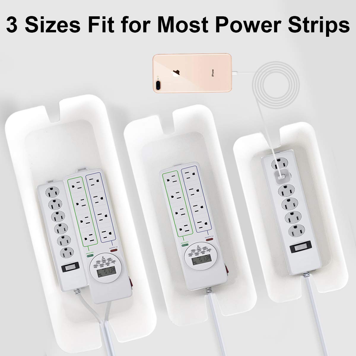 Cable Management Box - 3 Pack Cord Organizer Box for Desk - Large Medium Small Cable Box to Hide Power Strip & Wires - Pet-Safe Cord Hider for TV Computer Under Desk - White