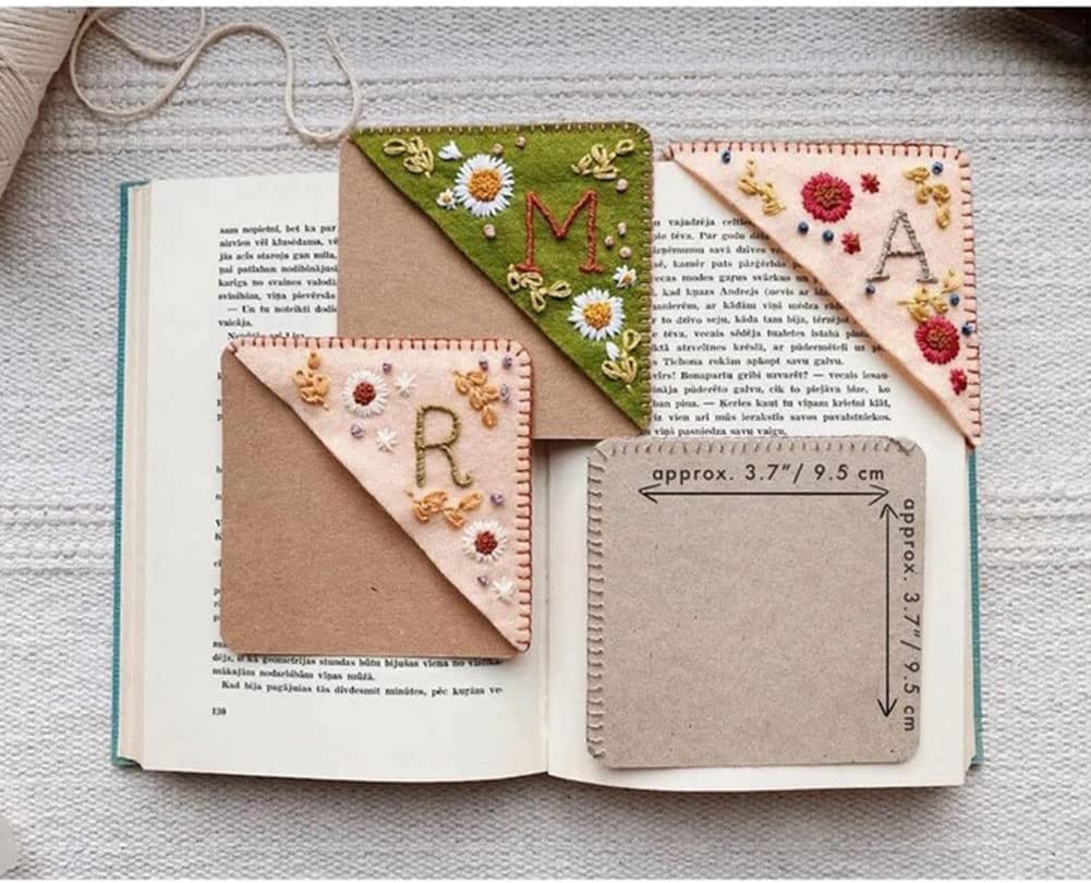 Personalized Hand Embroidered Corner Bookmark, 26 Letters Cute Flower Embroidered Corner Bookmark Embroidery Book Marker Clip for Book Lovers Bookmarks for Reading Lovers Meaningful GIF (Summer, T)