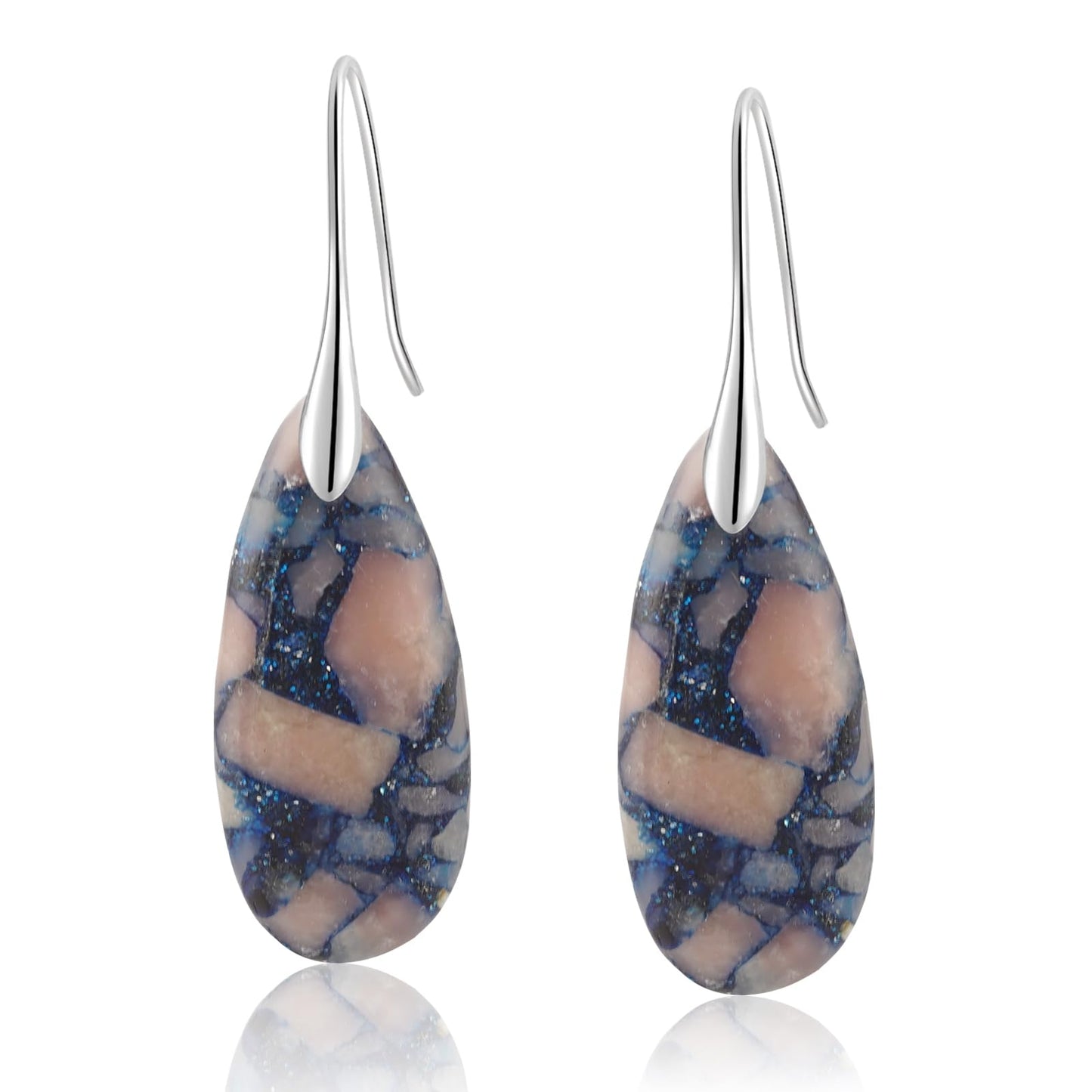 Sriomu Natural Healing Stone Fishhoop Dangle Drop Earrings Statement Gold silver earrings