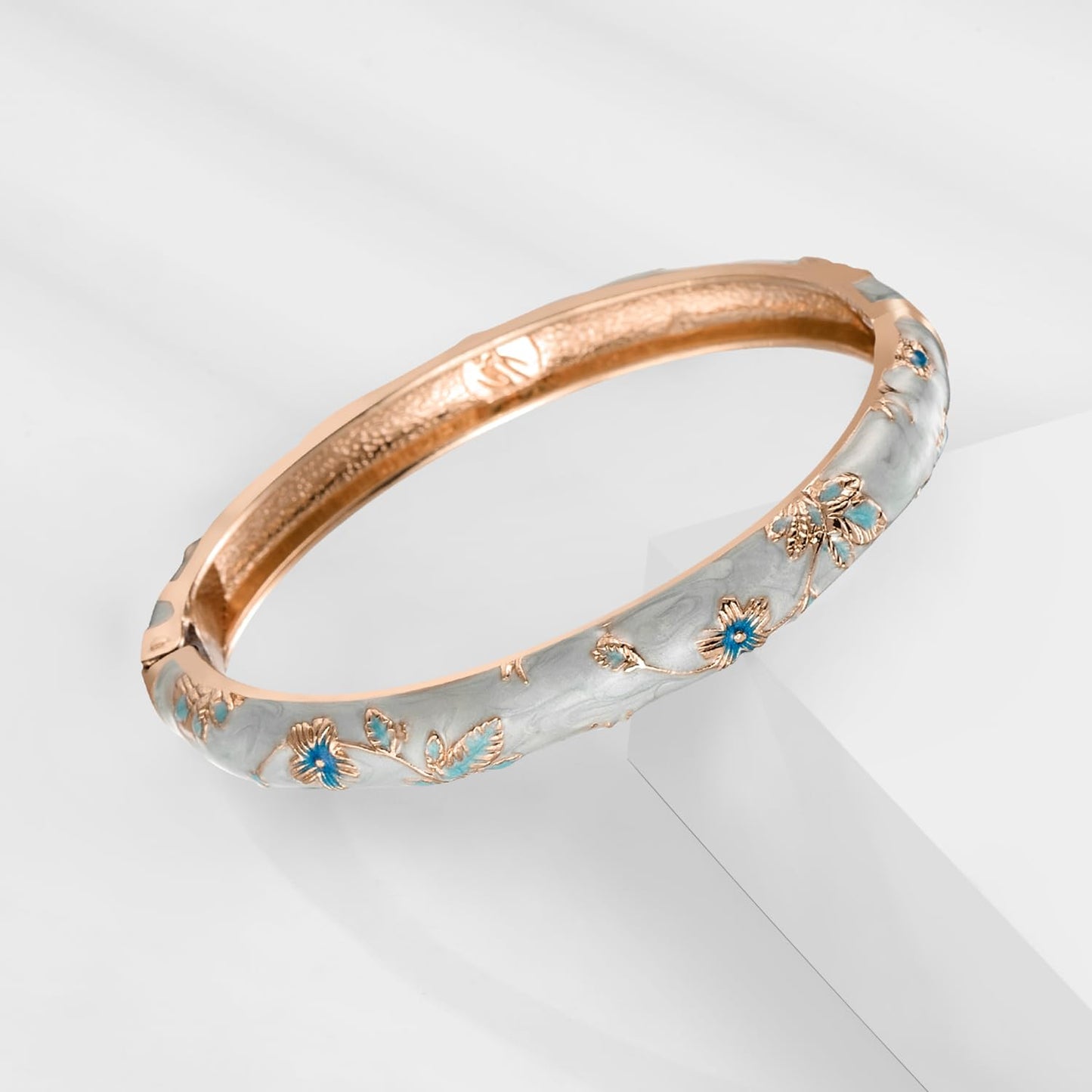 UJOY Fashion Cloisonne Bangle Jewelry Hollowed Rose Handmade Enamel Gifts Cuff Open Bracelet Bangles for Women Gilrs 88A10 3pcs Light Blue