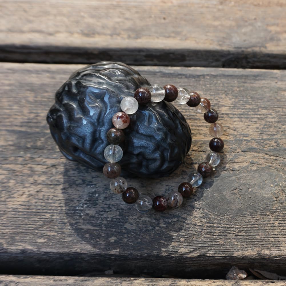 TaHLga Natural Green Ghost Phantom Quartz Bracelet, 8MM Round Beads, 7.5 Inches, Unisex Spiritual Jewelry