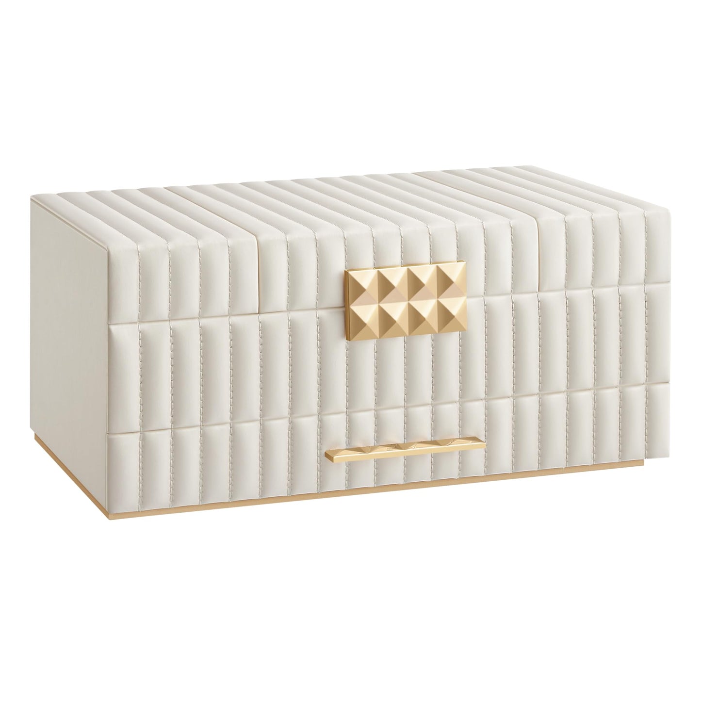 SONGMICS HOME Large Capacity Jewelry Box with Mirror, Jewelry Organizer with a Drawer, PU Surface with Stitching, 10.6 x 15 x 6.3 Inches, Cloud White, ANAH Collection UJBC184W01