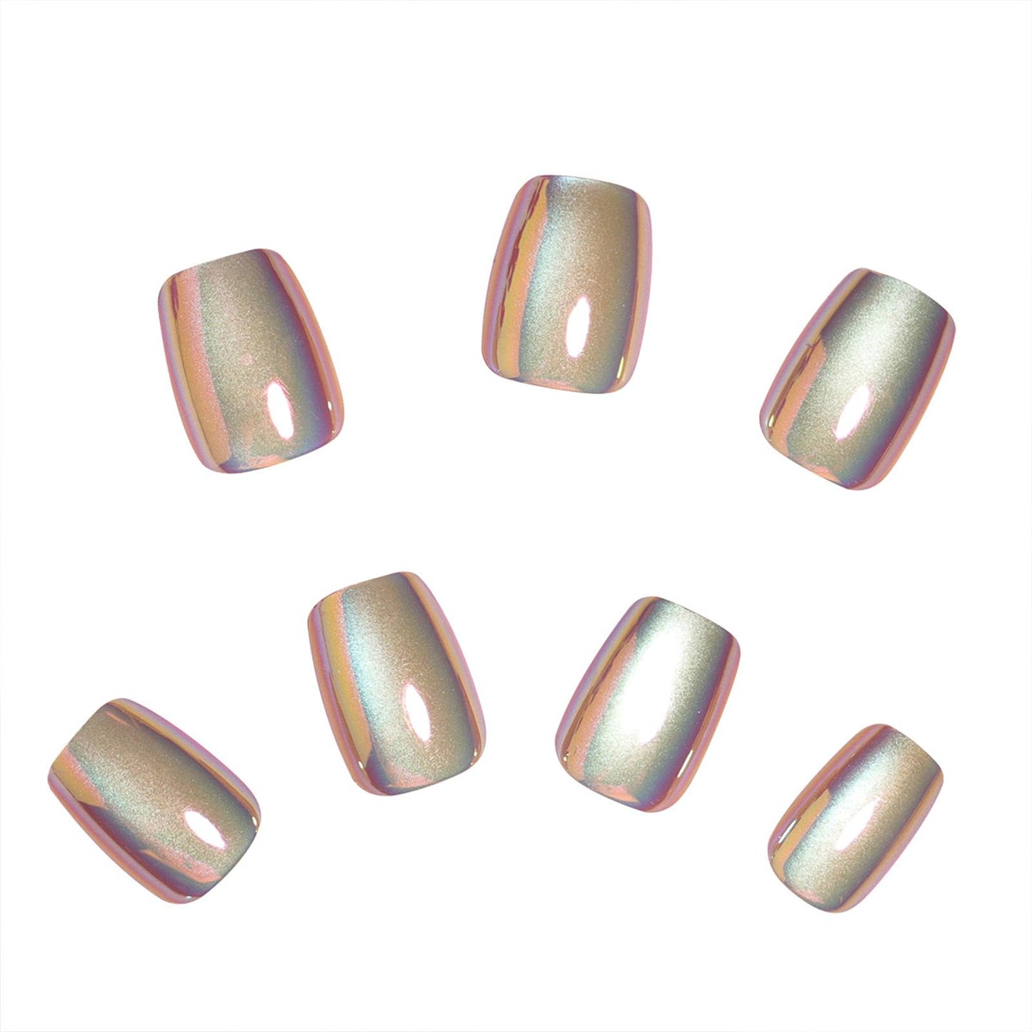 Square Press on Nails Short Gold Chrome Fake Nails Shiny Mirror Acrylic Nails Aurora Glue on Nails Glossy Bling Artificial False Nails Stick on Nails for Women Girls Nails Decoration 24 Pcs