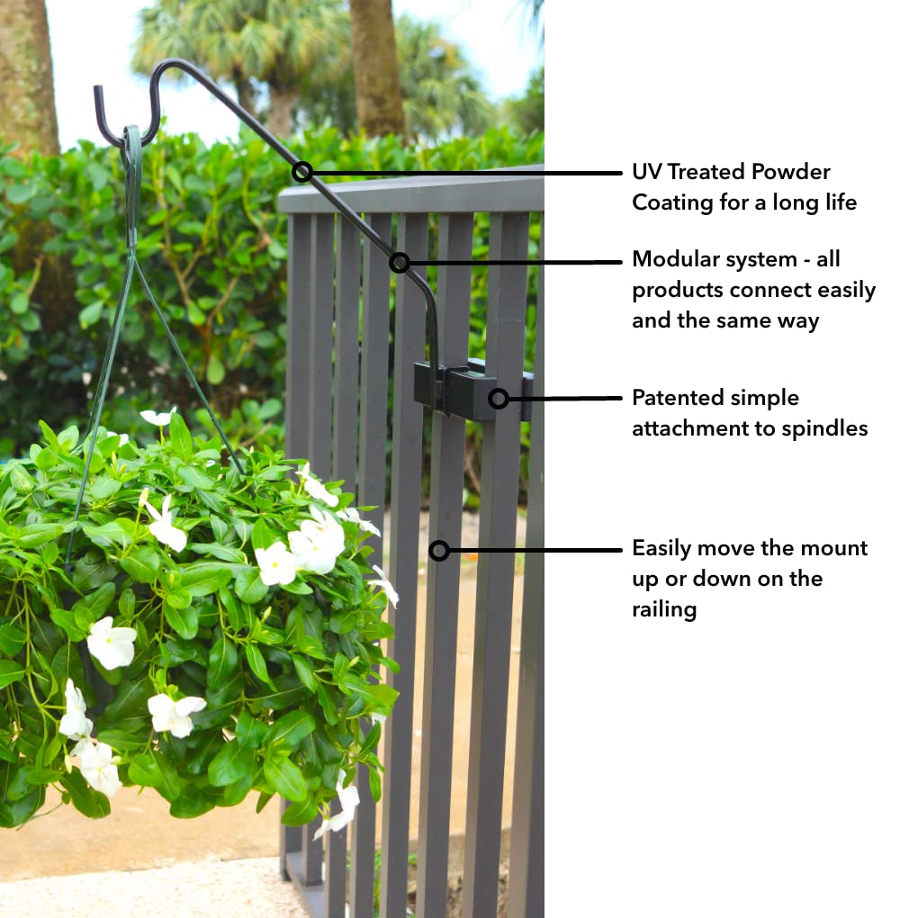 Premium - Hold It Mate Multi Use Hook Kit for Vertical Spindled Railings, Hang Flower Baskets Chimes Bird Feeder 15LBS Weight Limit