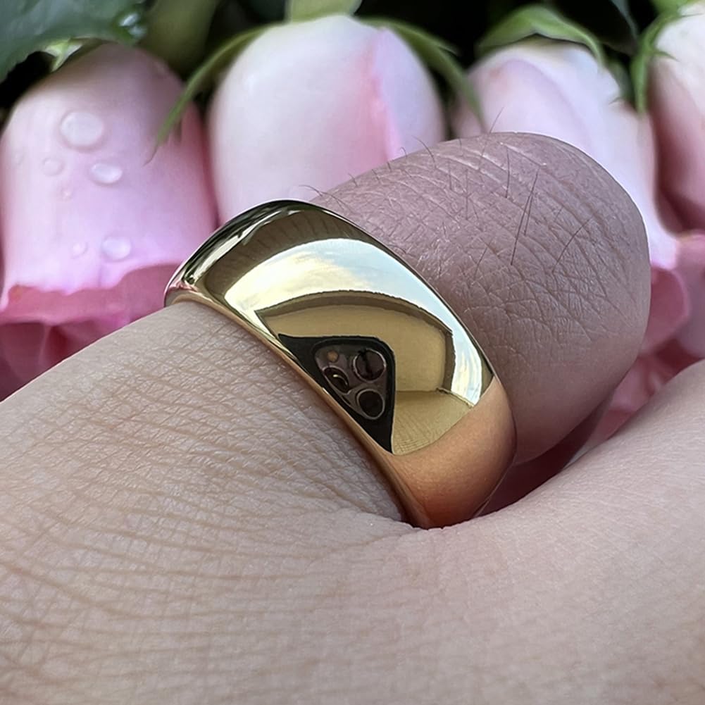 TUTISS 8mm Gold Tungsten Rings for Men Women Engagement Wedding Bands Domed Polished Comfort Fit Size 10