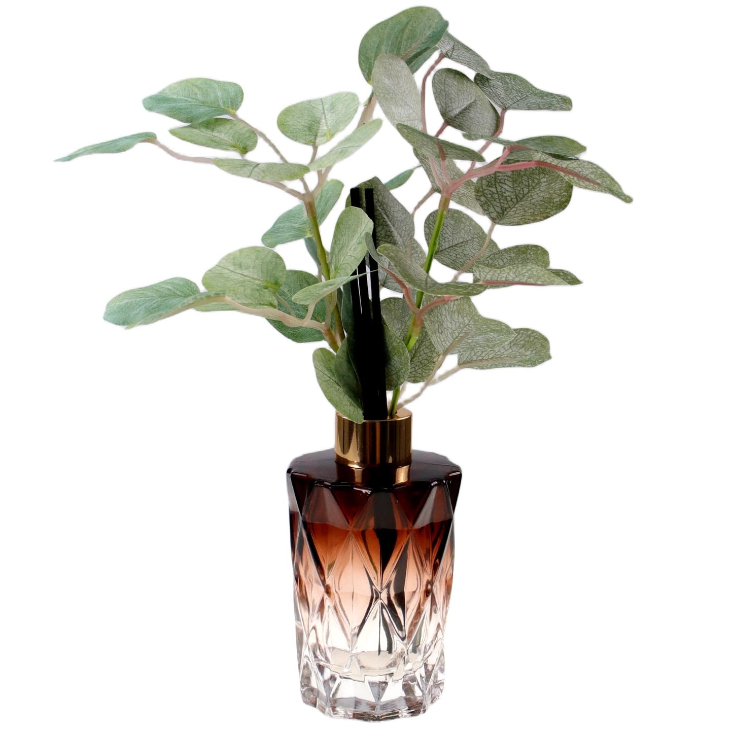 Greenery Reed Diffuser Bottle, Empty Bottle with Scent Diffuser Sticks Fake Eucalyptus, Fragrance Aromatherapy Essential Oil DIY Glass Jar for Bathroom Bedroom Shelf Office Decor (A Style)