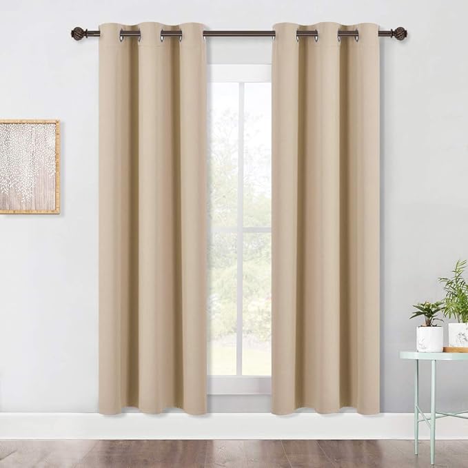 NICETOWN Thermal Room Darkening Draperies Curtains, Thermal Insulated Grommet Room Darkening Drape Panels for Bedroom (Biscotti Beige, 2 Panels, W42 x L72 -Inch)