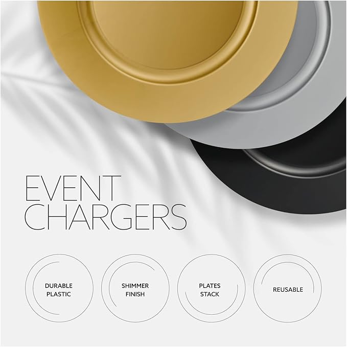 13'' Black Party Chargers Large Plates & Platters Great for Elegant Party's Weddings Tableware Great for Serving dish Black, Pac of 6