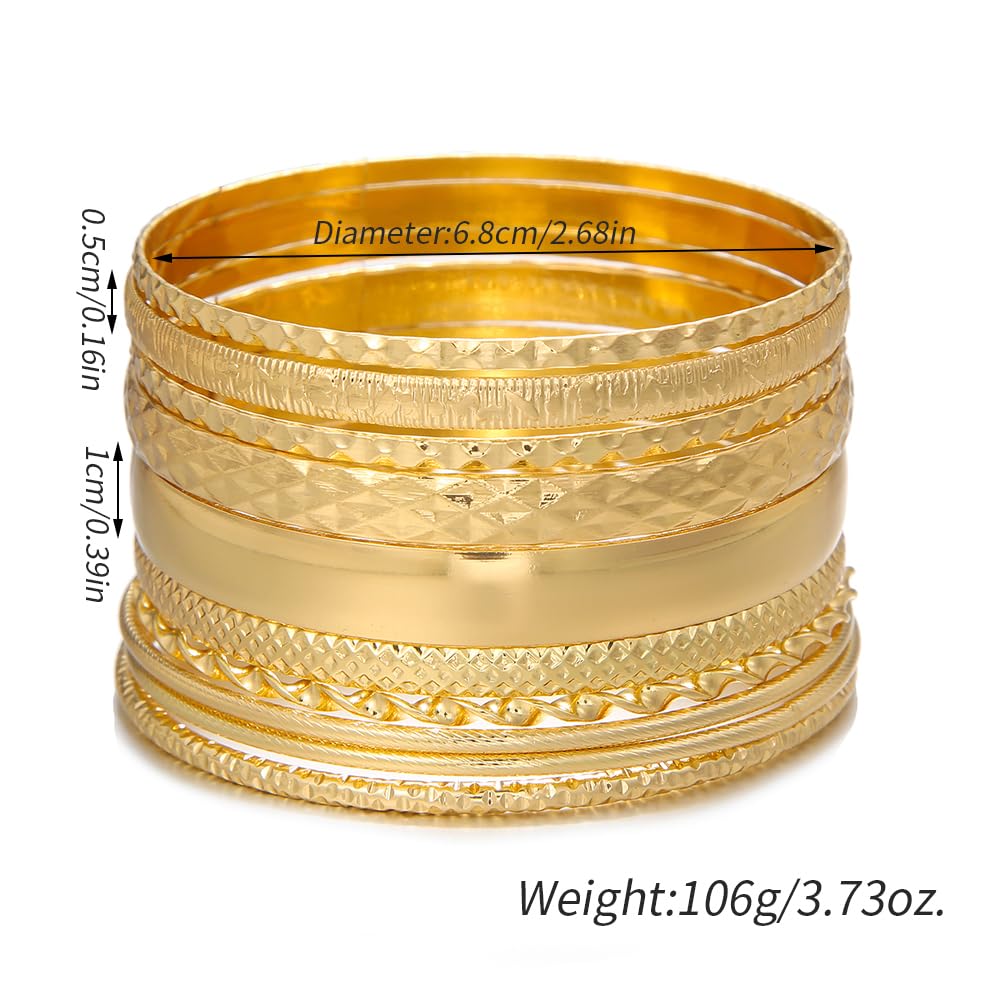 RINTOLER 10Pcs Gold Bangle Bracelets Set for Women - Stackable Textured Ethnic Style Indian Bollywood Bangles Boho Jewelrys for Women.(G set 10pc Gold)