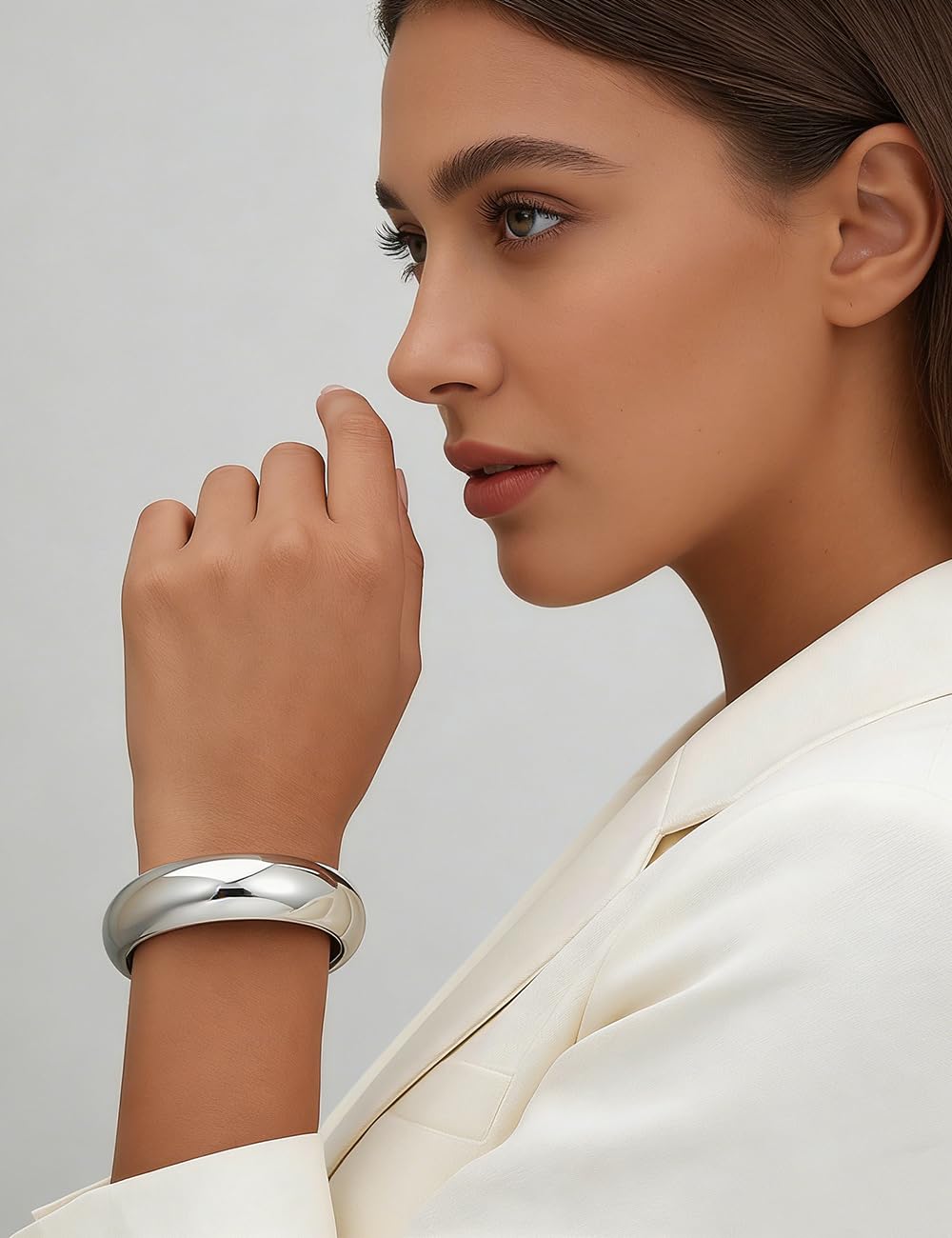 Chunky Gold Bangle Bracelets for Women, Dainty 14k Gold Plated Big Stackable Bangles Set, Trendy Statement Cuff Bracelet Stack Fashion Jewelry Gifts (2 Silver & gold chunky bangles)