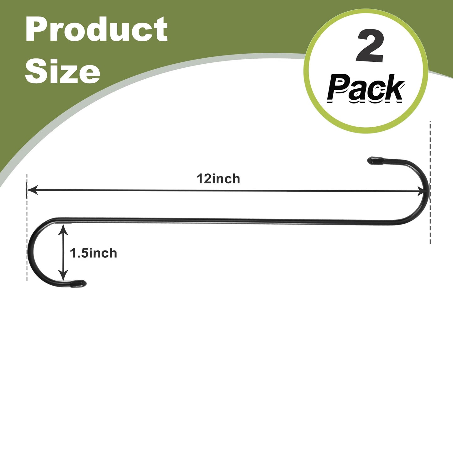 WWYICHEN 12 Inch Large S Hooks for Hanging Plants, Black Metal Heavy Duty Long Hook for Hanging Bird Feeder, Bird House, Clothes, Wind Chimes, Flower Basket, 2 Pack