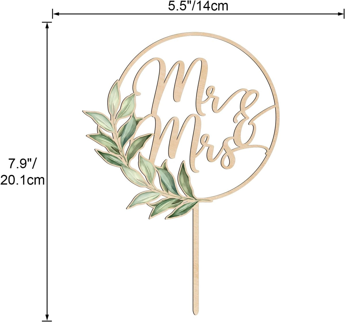 Mr & Mrs Cake Topper Greeny Wedding Cake Topper in Wood (Design 02)