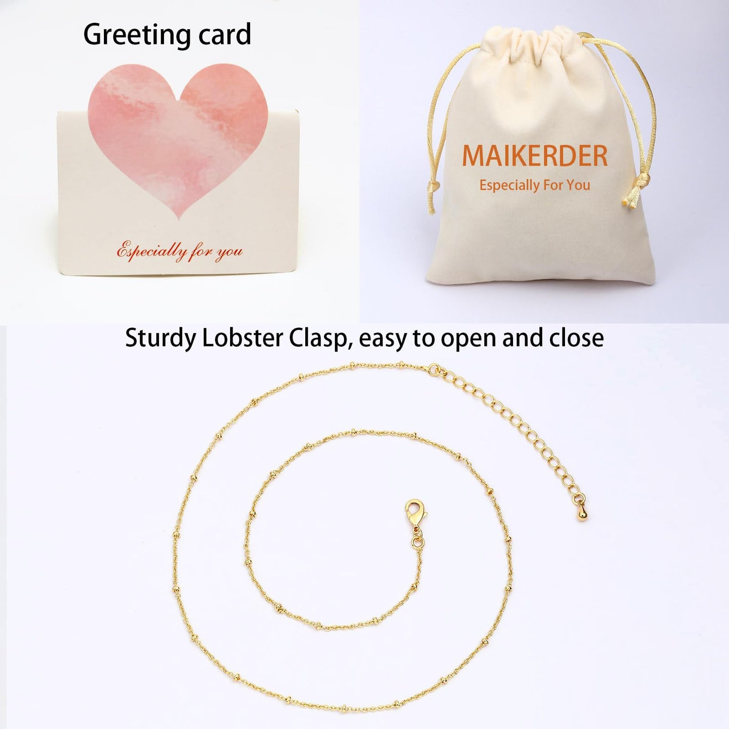 MAIKERDER 14K Gold Plated Thin Satellite Chain Necklace for Women Minimalist Dainty Simple Gold Beaded Necklaces Non Tarnish 18 Inches