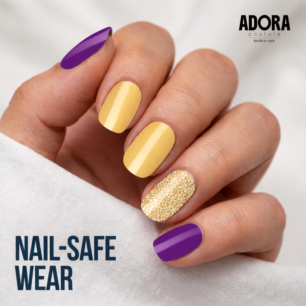 Adora Couture Semi Cured Gel Nail Strips with 20 Pieces - UV Gel Stickers, Manicure Kit, Easy Application Wraps Includes Prep Pads, Nail File, Wooden Stick - UV Light Required (Golden Plum)