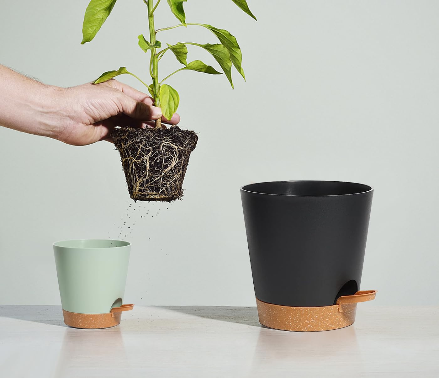 SE SUN-E Self Watering Planters for Outdoor Plants 7/6.5/6/5.5/5Inch 5Pack Flower Pot for House Plants Green Indoor Plastic Pots Plant Pots Succulent Pots with Drainage Hole and Deep Reservoir