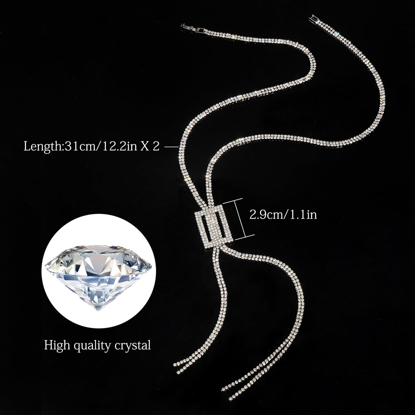 Suyi Trendy Crystal Long Necklace All-Match Style Shining Clothing Sweater Chain Silver 2