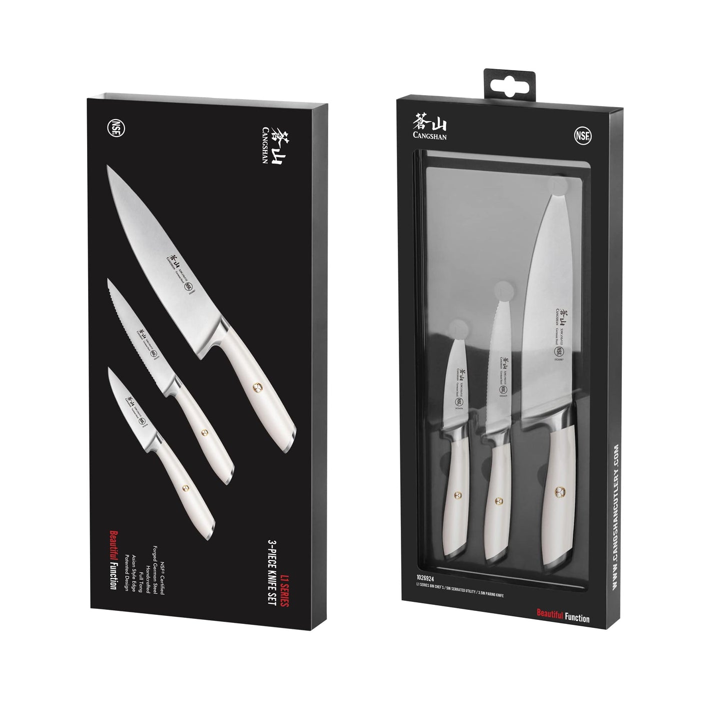 Cangshan L1 Series 3-Piece Starter Knife Set, Forged German Steel, White, 1026924