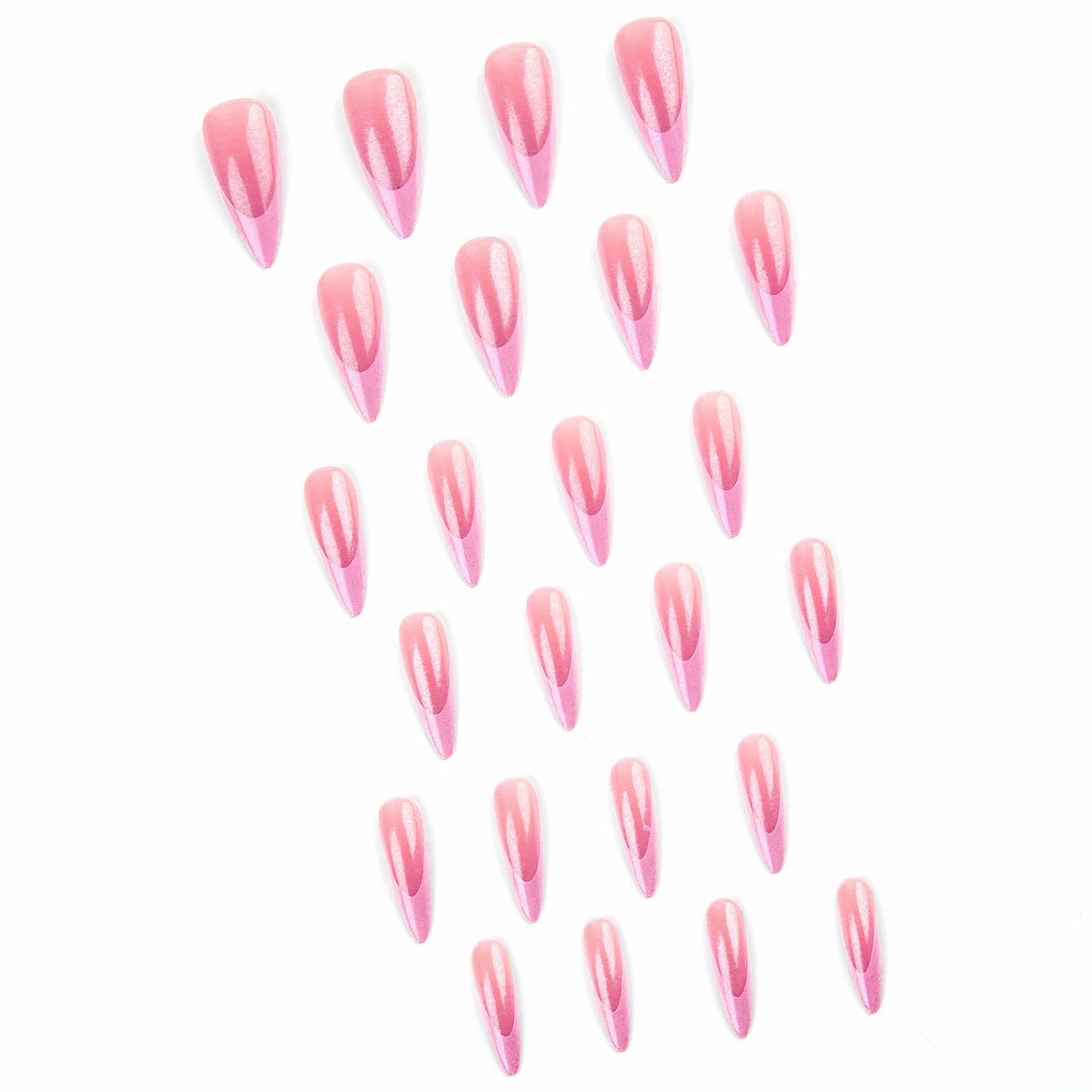 MISUD Press on Nails - Long Stiletto Glue on Nails with Pink French Tip, Acrylic Bling Glitter Design 24 pcs