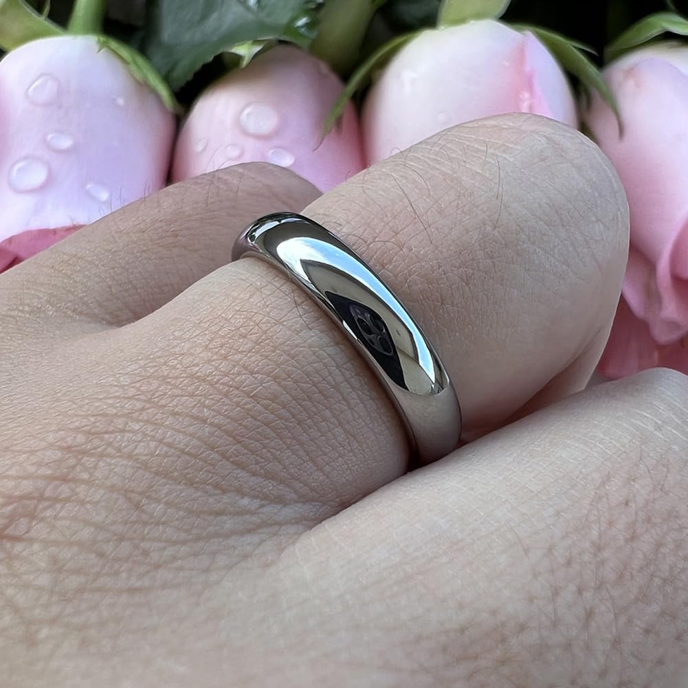 TUTISS 4mm Tungsten Rings for Women Men Engagement Wedding Bands Domed Polished Comfort Fit Size 9