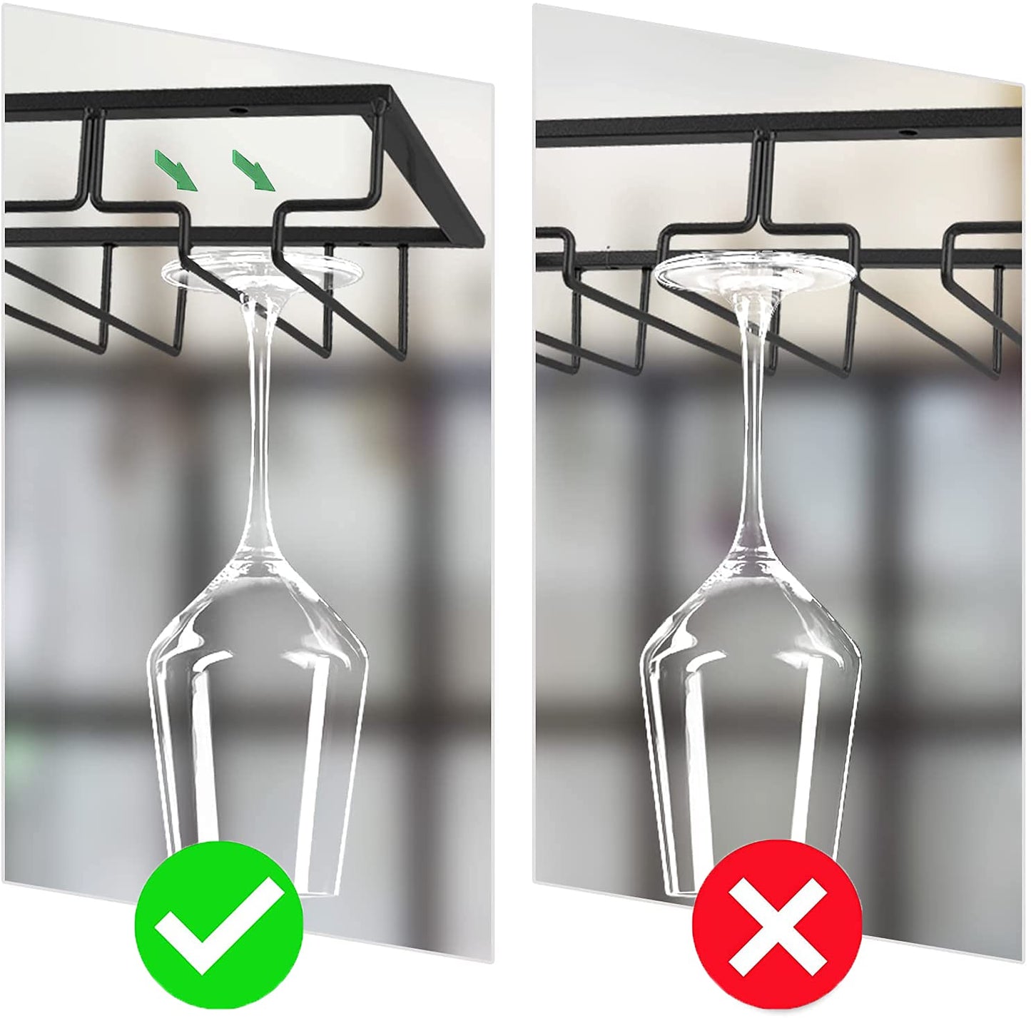 FIAMER Wine Cup Holder Table Decoration Storage Hanger Metal Organizer for Bar Kitchen Stemware Rack Under Cabinet Stainless Steel Hanger Storage Shelf Black (Black, 3 Rows 1 Pack)