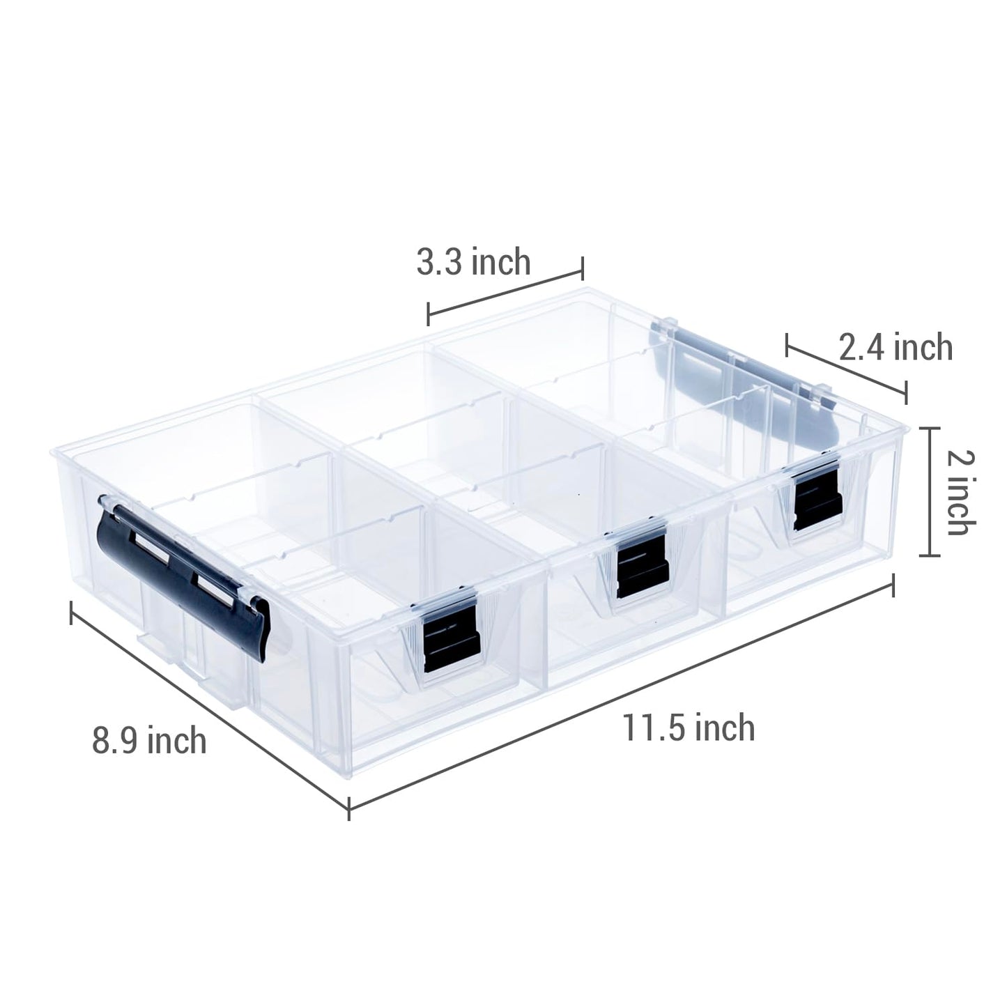 MyGift Single Add-on Tray for 11 Inch Clear Arts and Crafts Stackable Storage Box, Sewing Supplies Storage Organizer Case Accessory Optional Tray with Black Accents, 3 Drawers and Removable Dividers