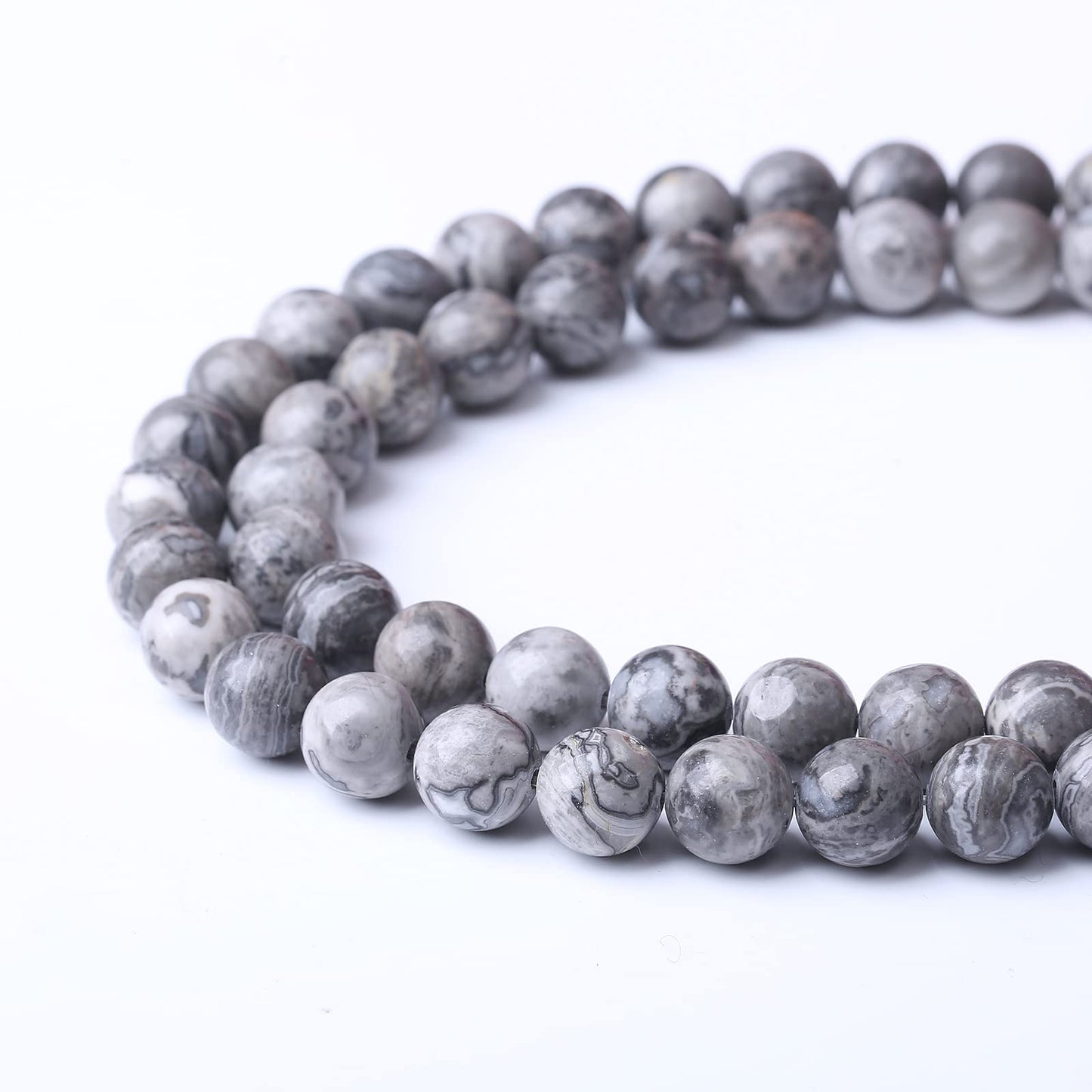 45PCS 8MM Natural Grey map Beads Round Loose Stone Beads for Jewelry Making DIY Energy Stone Healing Power Bracelet 15"