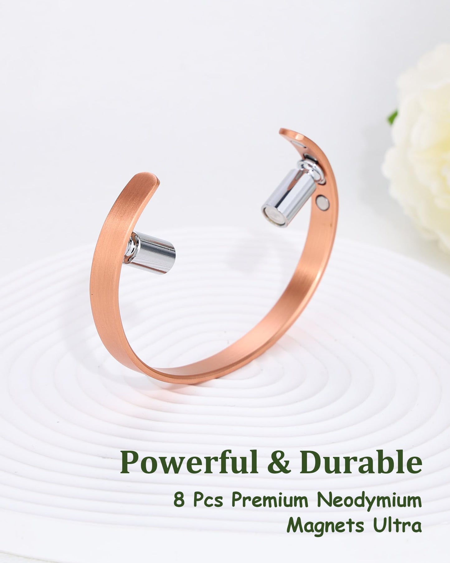 Fashtour Copper Bracelet for Men and Women, 99.99% Pure Copper Magnetic Bangle with 8pcs 3800 Gauss Magnets, Adjustable Jewelry Gift（Plain Design）