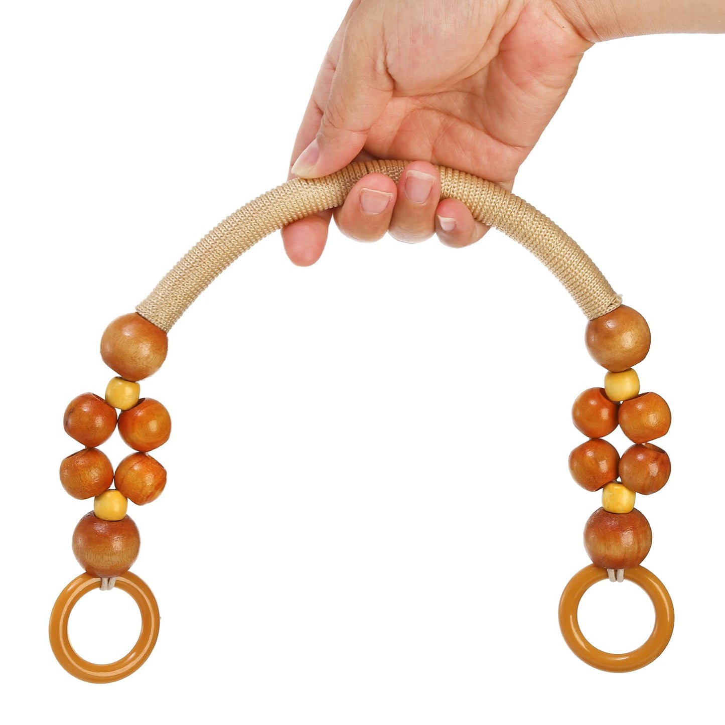 Jucoan 8 PCS Wooden Beaded Purse Handles, 4 Colors Rustic Bead Purse Strap Handles Replacement, 18.5 Inch Nylon Bag Handles with Beads and Rope for Summer Beach Bag Macrame Crochet Bag DIY Supplies