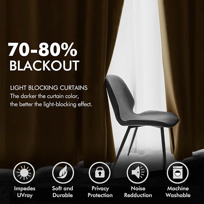 MIULEE Velvet Curtains Golden Brown Elegant Grommet Curtains Thermal Insulated Soundproof Room Darkening Blackout Drapes for Nursery Living Room Bedroom Decor 52 x 84 Inch Long Set of 2