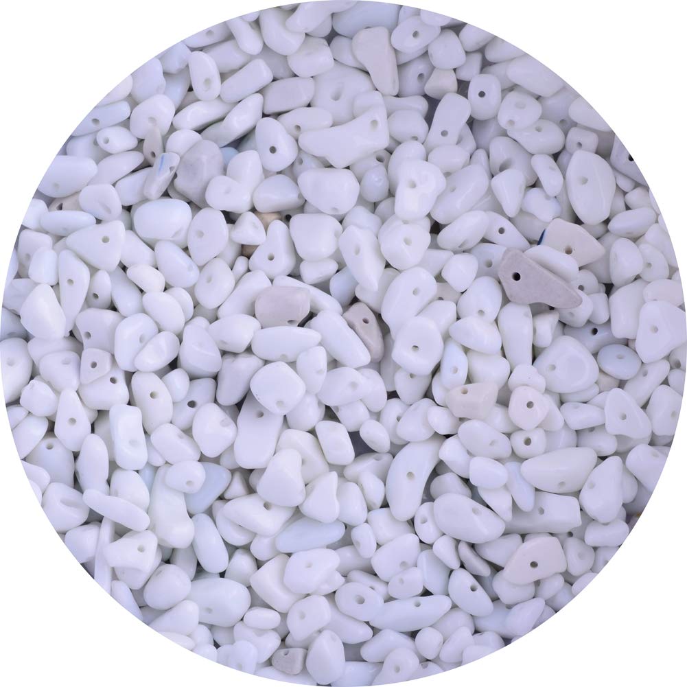 Natural Chip Stone Beads 5-8mm Ceramic Whiteware 400 Pieces Irregular Gemstones Healing Crystal Loose Rocks Bead Hole Drilled DIY for Bracelet Jewelry Making Crafting (5-8mm, Ceramic Whiteware Stone)